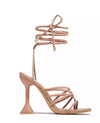 SANAA ( Nude) Lace Up Square Heels