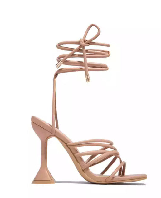 SANAA ( Nude) Lace Up Square Heels