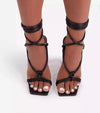 SANAA ( Black) Lace Up Square Heels