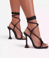 SANAA ( Black) Lace Up Square Heels