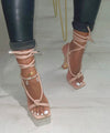 SANAA ( Nude) Lace Up Square Heels