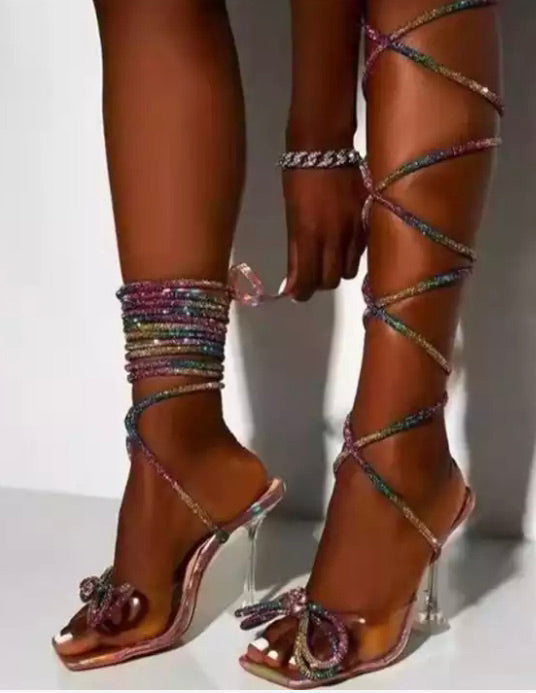 Luxury Rhinestone Gladiator Strappy Sandals Heels For Women Black Slim High  Heel Shoes With Bandage Lace Up, 9cm Height Perfect For Catwalk Fashion  From Lusta, $35.7 | DHgate.Com
